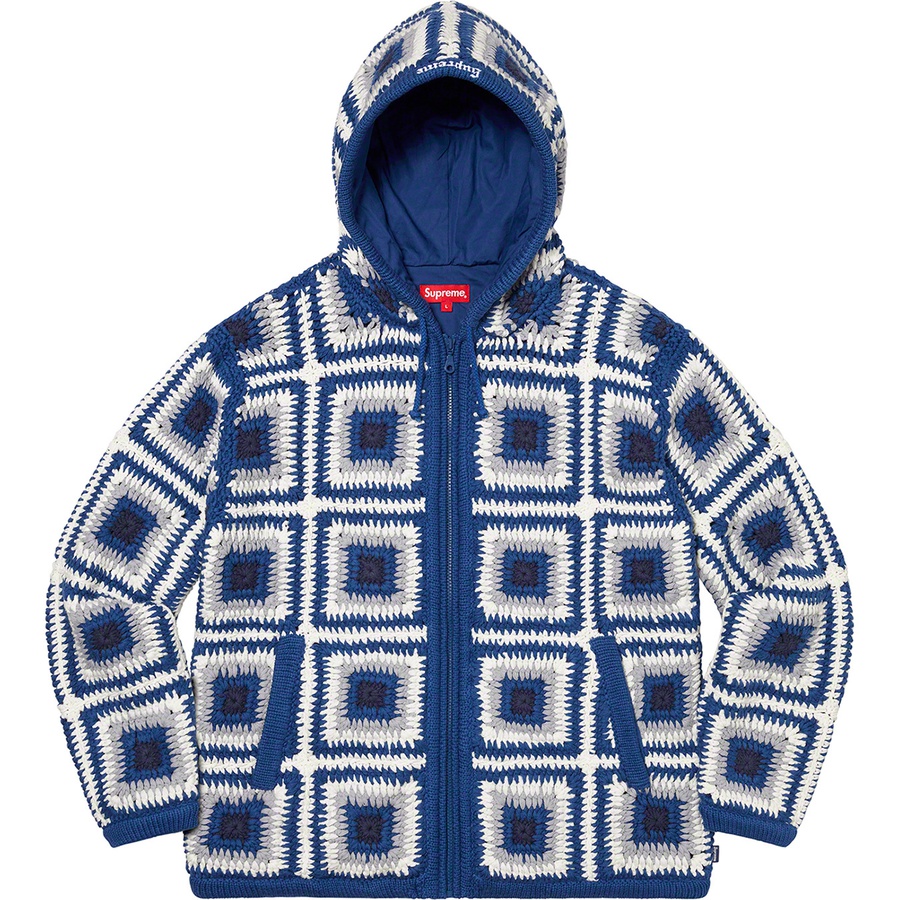 Supreme Crochet Hooded Zip Up Sweater (FW20) - Navy - $298