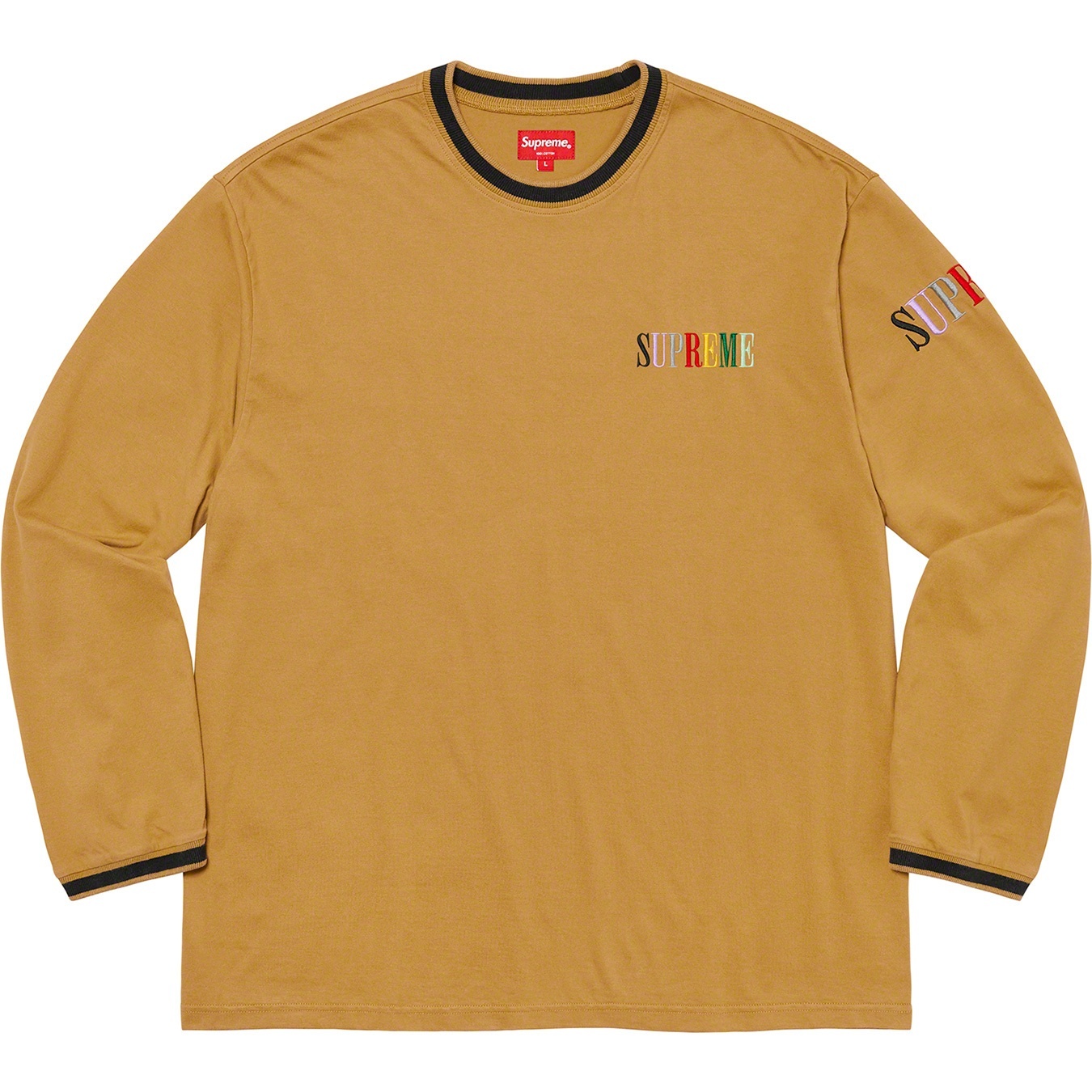 Supreme Multi Color Logo L S Top (FW20) - Dark Gold - $88
