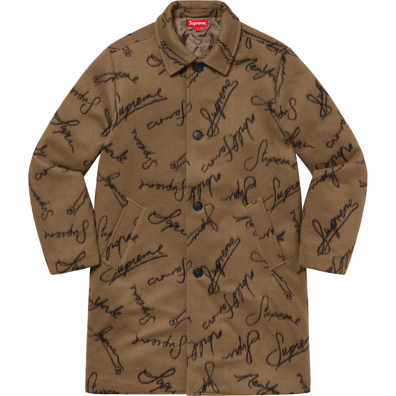 Supreme Script Logos Wool Overcoat (FW20) - Tan - $558