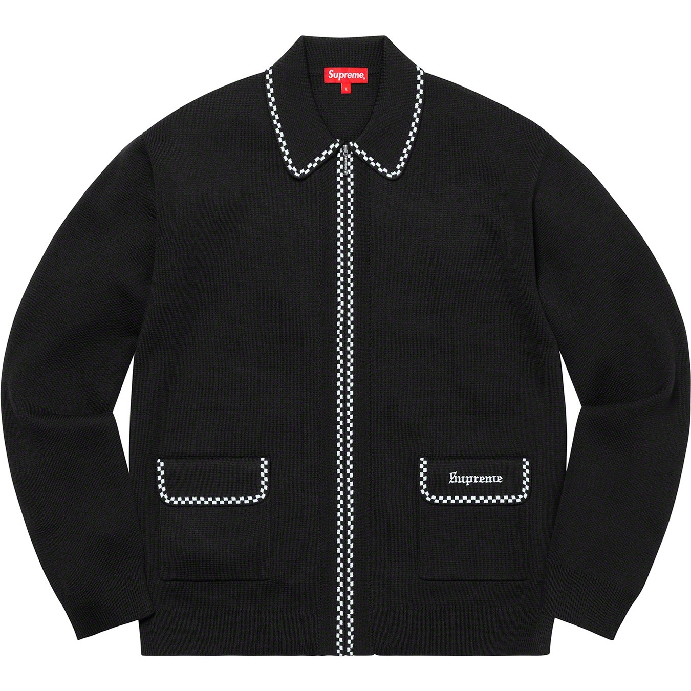 Supreme Checkerboard Zip Up Sweater (FW20) - Black - $158