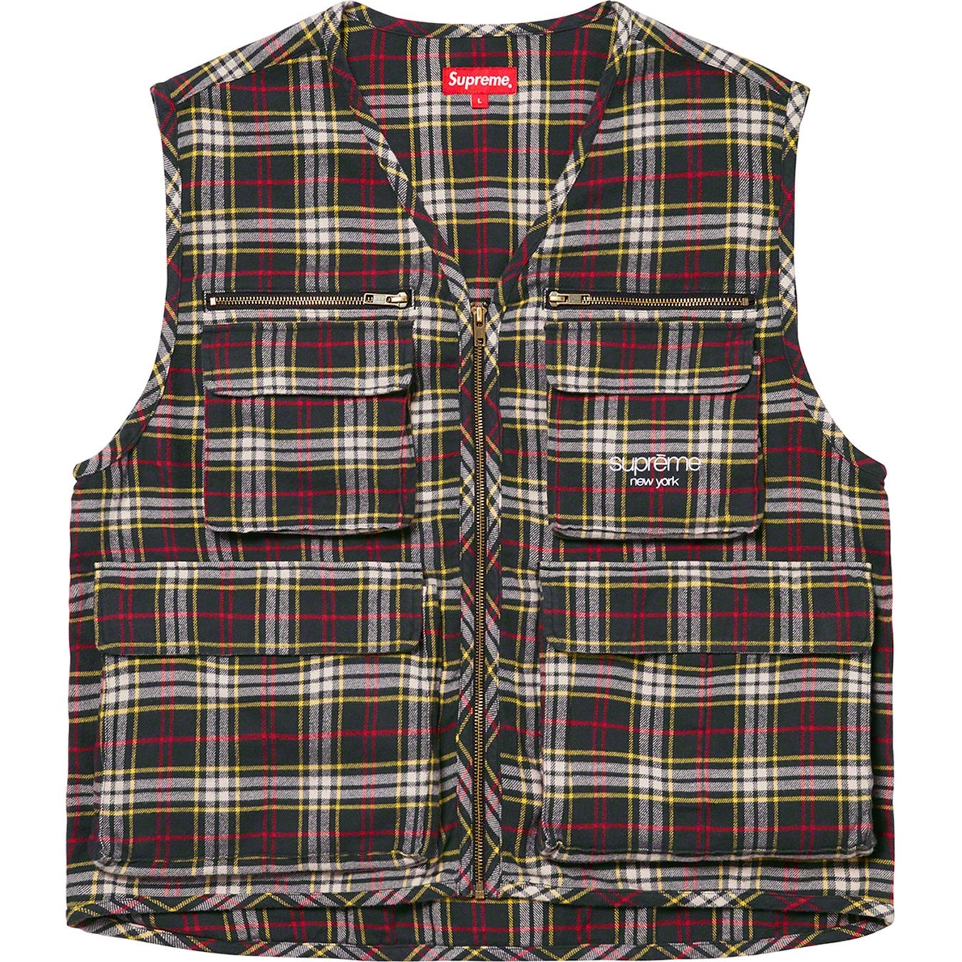 Supreme Tartan Flannel Cargo Vest (FW20) - Black - $148