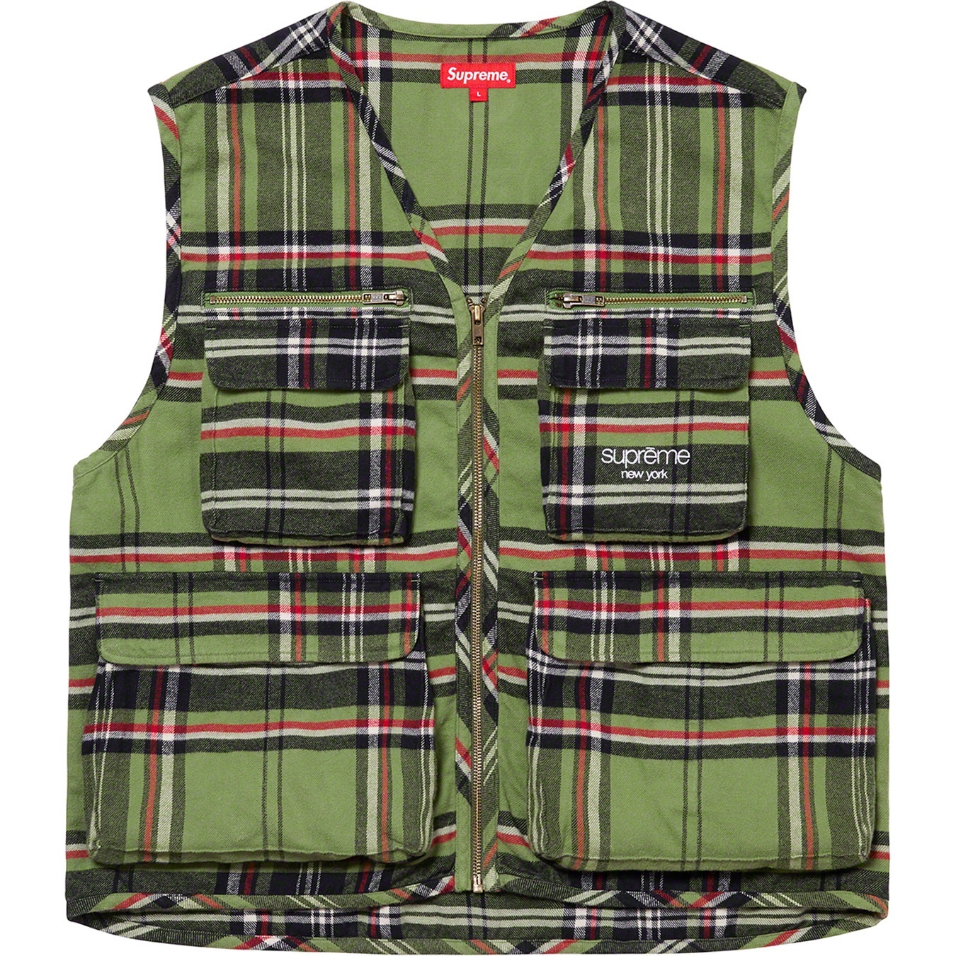 Supreme Tartan Flannel Cargo Vest (FW20) - Green - $148
