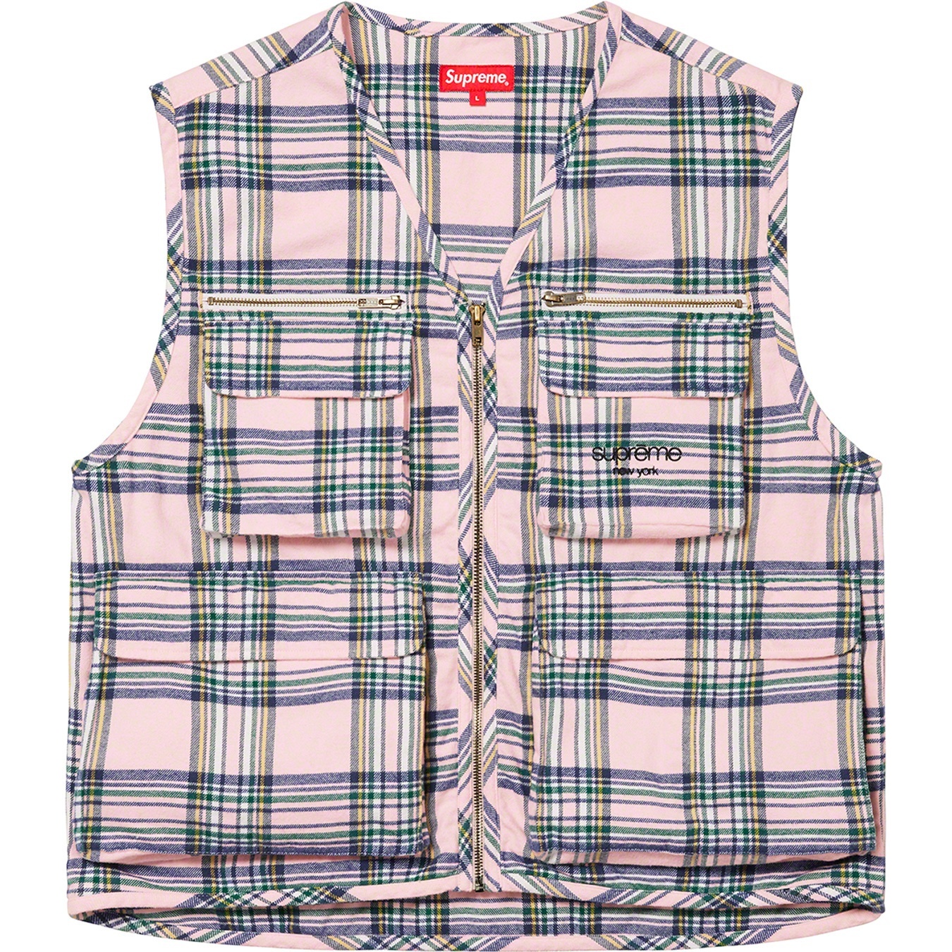 Supreme Tartan Flannel Cargo Vest (FW20) - Pale Pink - $148