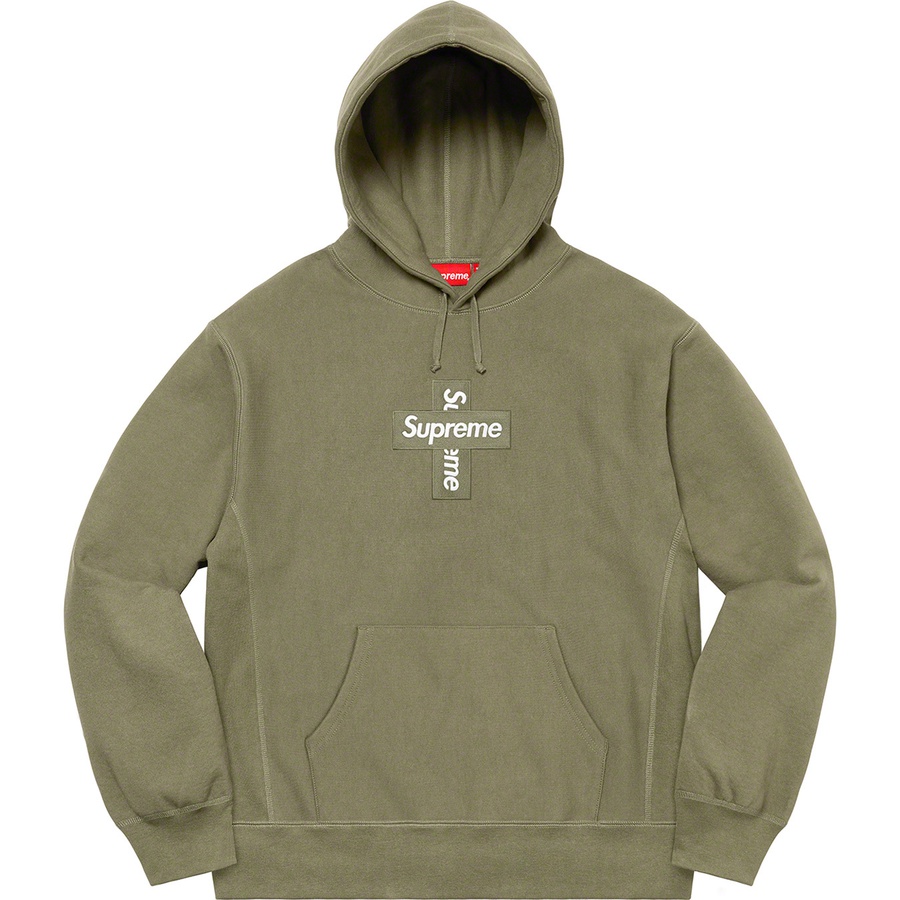 Supreme Cross Box Logo Hooded Sweatshirt (FW20) - Light Olive - $168