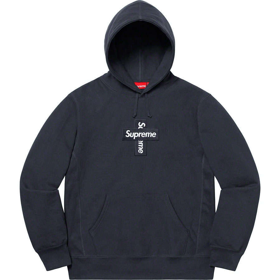 Supreme Cross Box Logo Hooded Sweatshirt (FW20) - Navy - $168