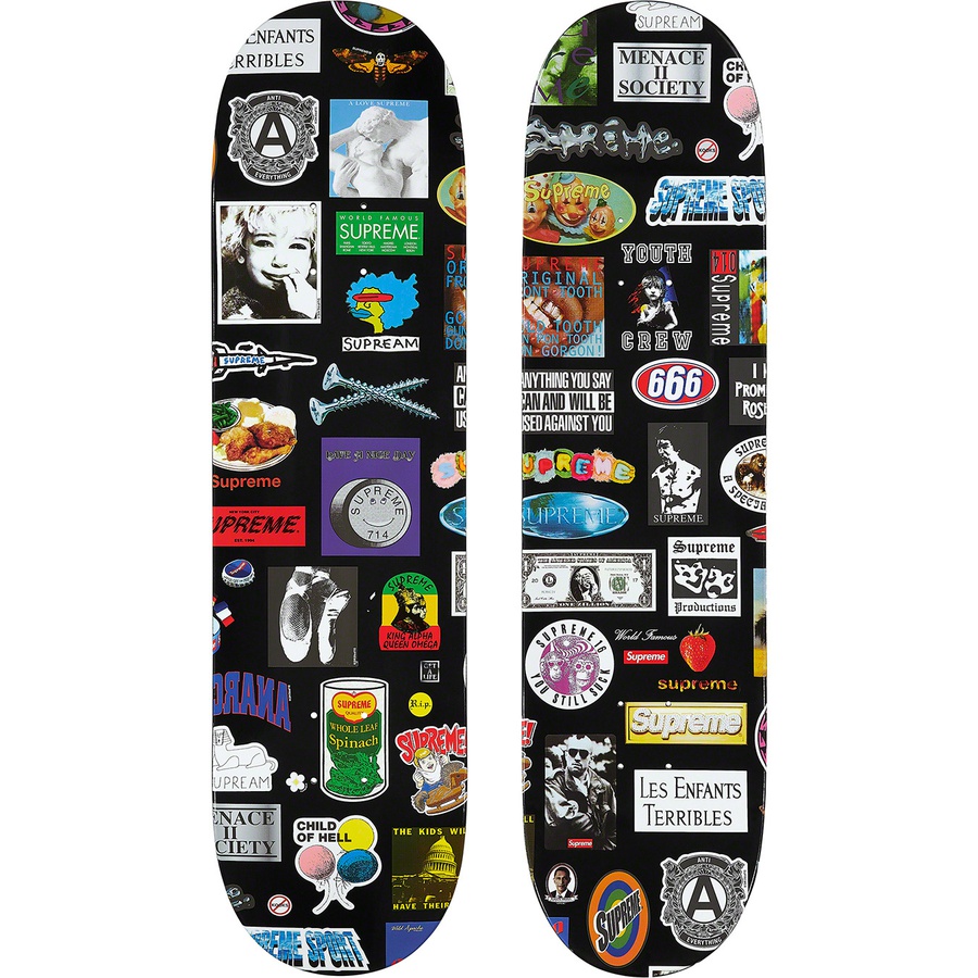 Supreme Stickers Skateboard (SS21) - Black - 8" x 32" - $52