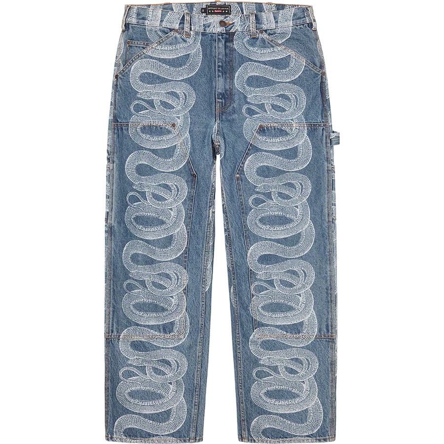 Supreme Supreme HYSTERIC GLAMOUR Snake Double Knee Denim Painter Pant (SS21) - Blue - $188
