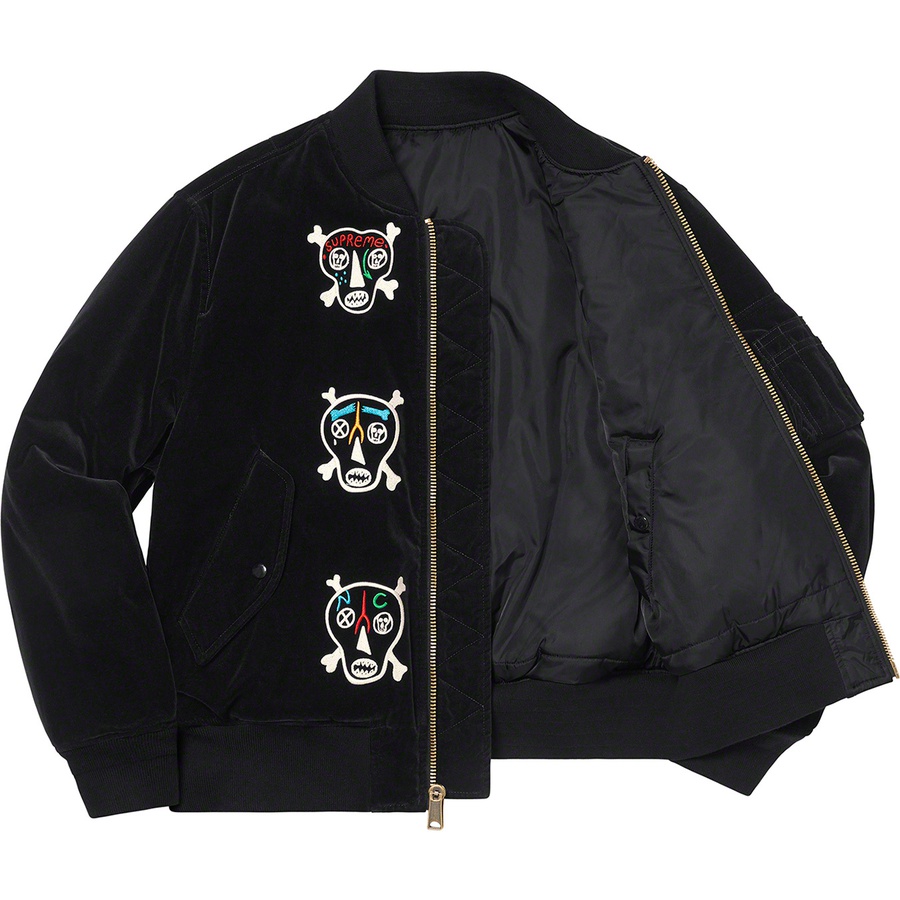 Supreme Clayton Patterson Supreme Skulls Embroidered Velvet MA-1 (SS21) - Black - $398