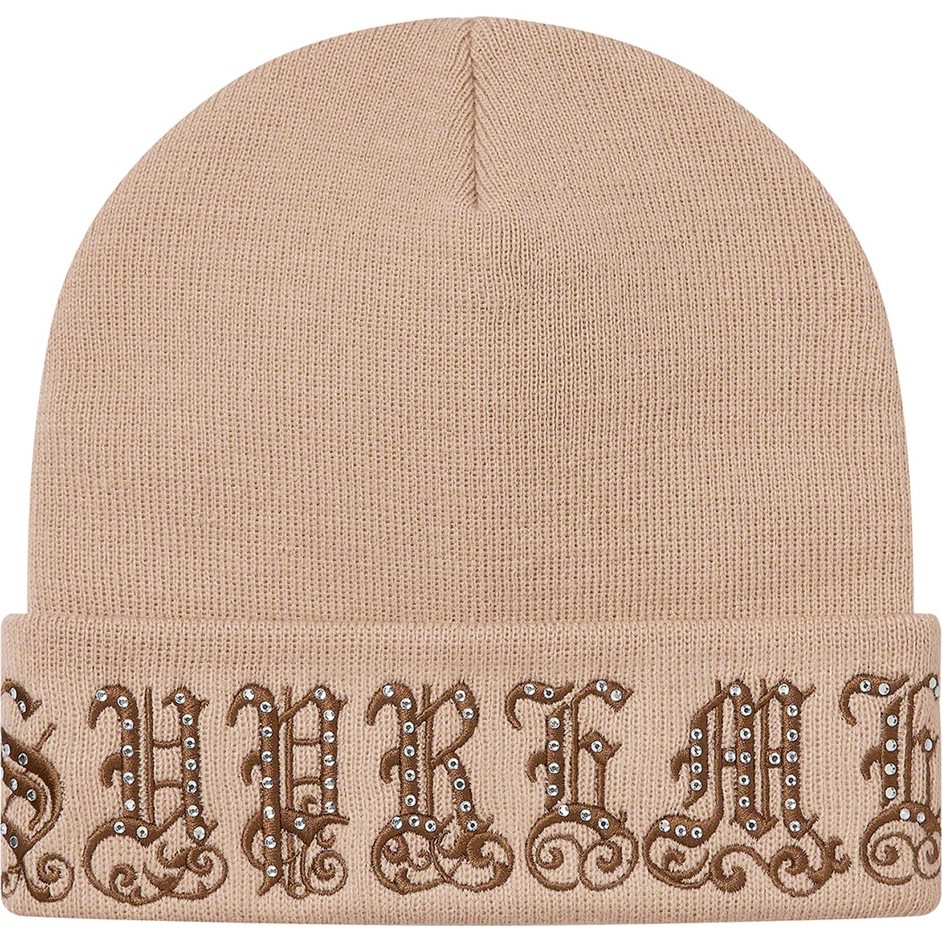 Supreme Old English Rhinestone Beanie (SS21) - Tan - $78