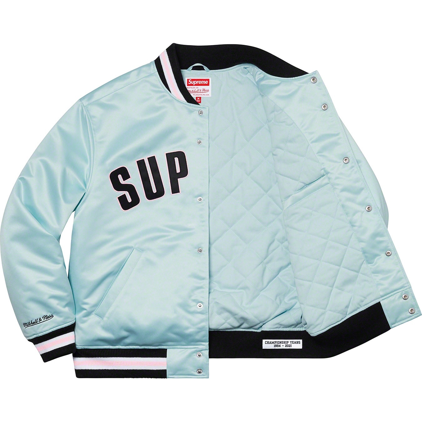 Supreme Supreme Mitchell & Ness Satin Varsity Jacket (SS21) - Light Blue - $248