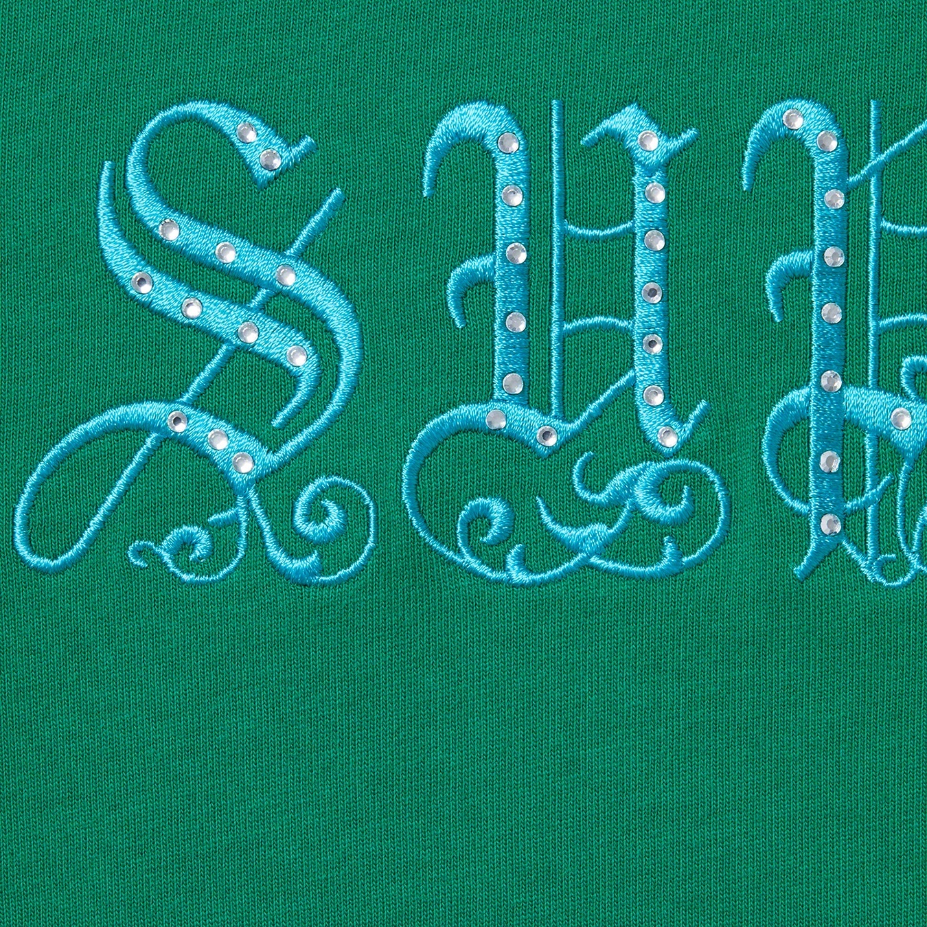Supreme Old English Rhinestone S S Top (SS21) - Green - $78