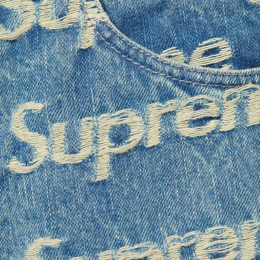Supreme Frayed Logos Regular Jean (SS21) - Blue - $188