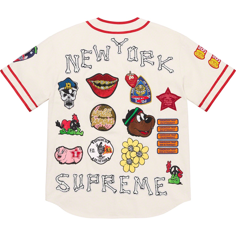 Supreme Patches Denim Baseball Jersey (SS21) - Natural - $198