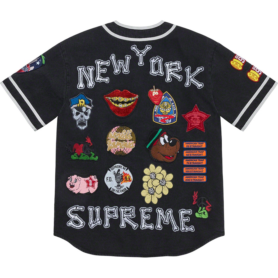Supreme Patches Denim Baseball Jersey (SS21) - Black - $198