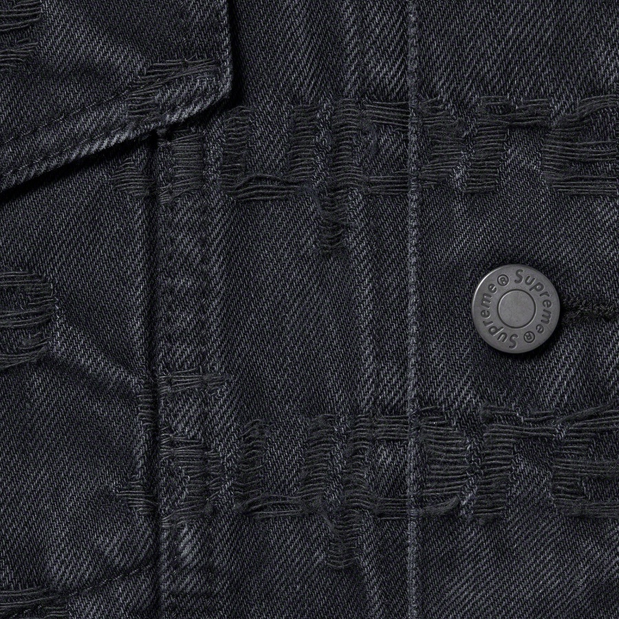 Supreme Frayed Logos Denim Trucker Jacket (SS21) - Black - $238