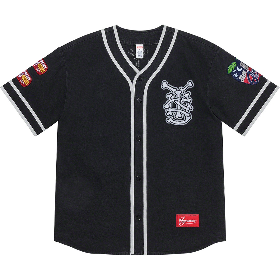 Supreme Patches Denim Baseball Jersey (SS21) - Black - $198