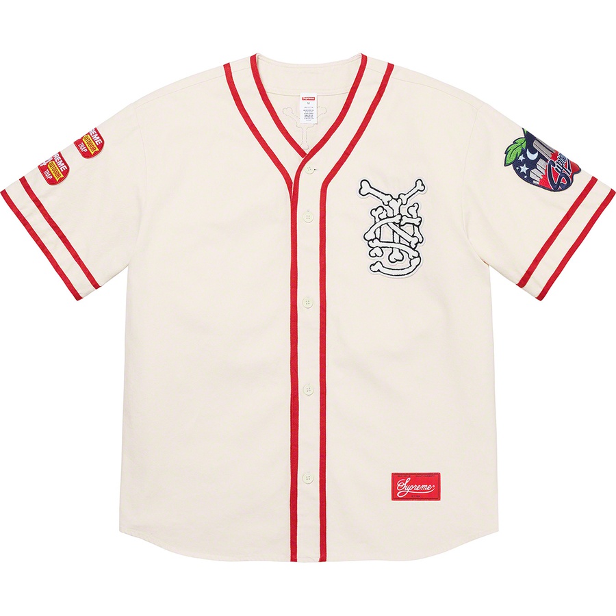 Supreme Patches Denim Baseball Jersey (SS21) - Natural - $198