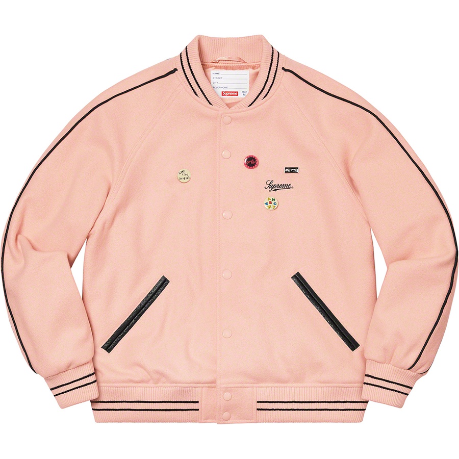 Supreme Jamie Reid Supreme It's All Bollocks Varsity Jacket (SS21) - Dusty Pink - $368