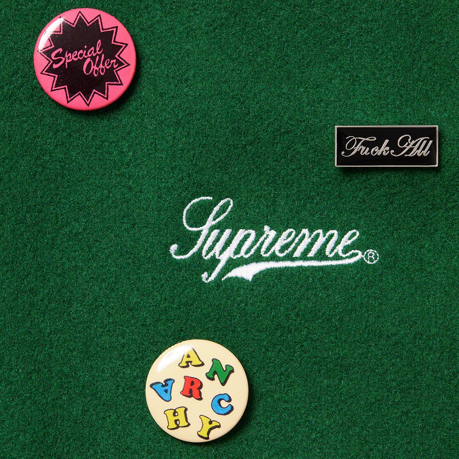 Supreme Jamie Reid Supreme It's All Bollocks Varsity Jacket (SS21) - Dark Green - $368