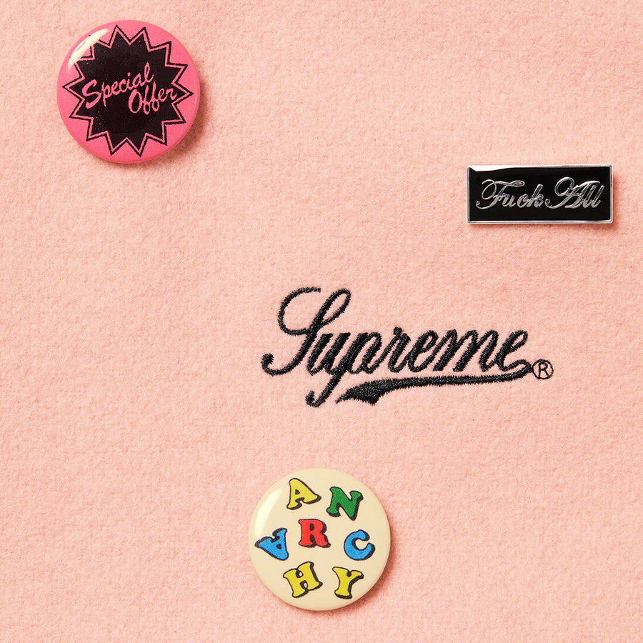 Supreme Jamie Reid Supreme It's All Bollocks Varsity Jacket (SS21) - Dusty Pink - $368