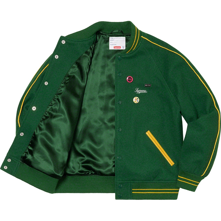 Supreme Jamie Reid Supreme It's All Bollocks Varsity Jacket (SS21) - Dark Green - $368