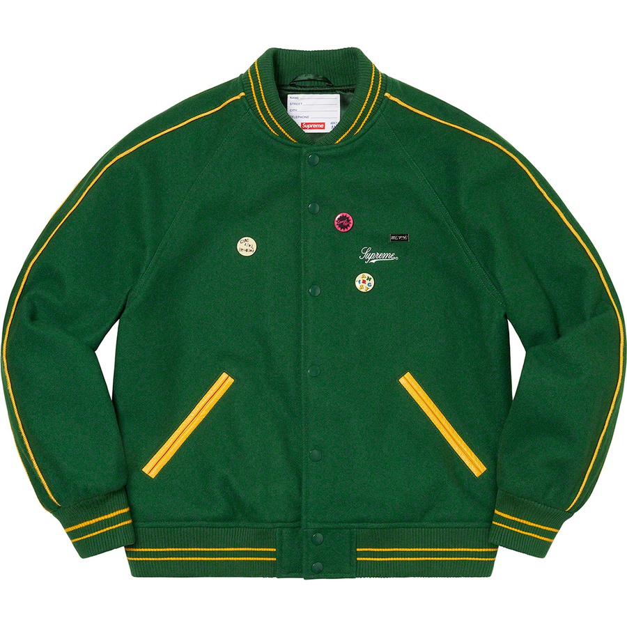 Supreme Jamie Reid Supreme It's All Bollocks Varsity Jacket (SS21) - Dark Green - $368