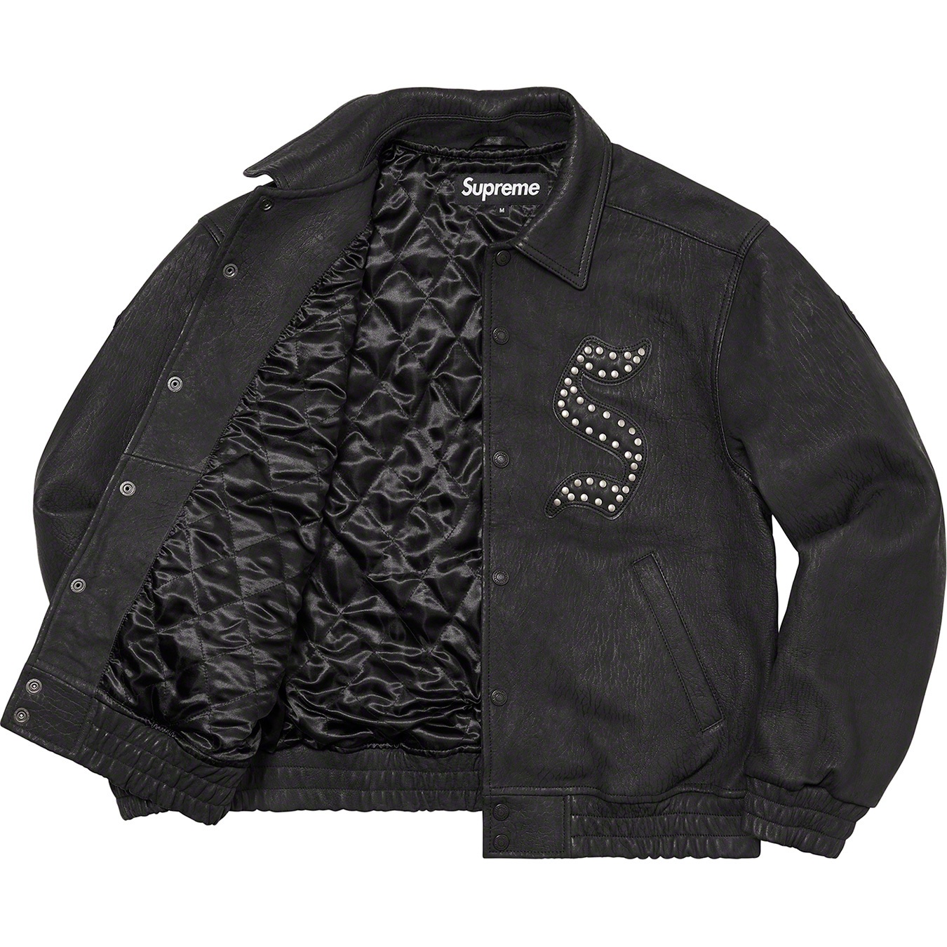 Supreme Pebbled Leather Varsity Jacket (FW21) - Black - $798
