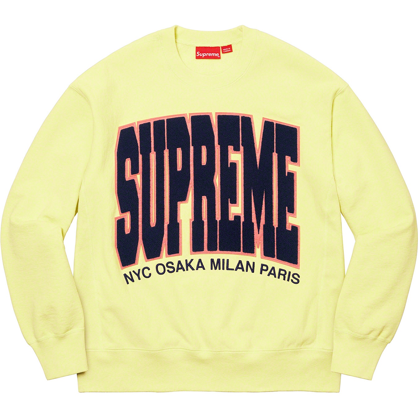 Supreme Cities Arc Crewneck (FW21) - Pale Lime - $158