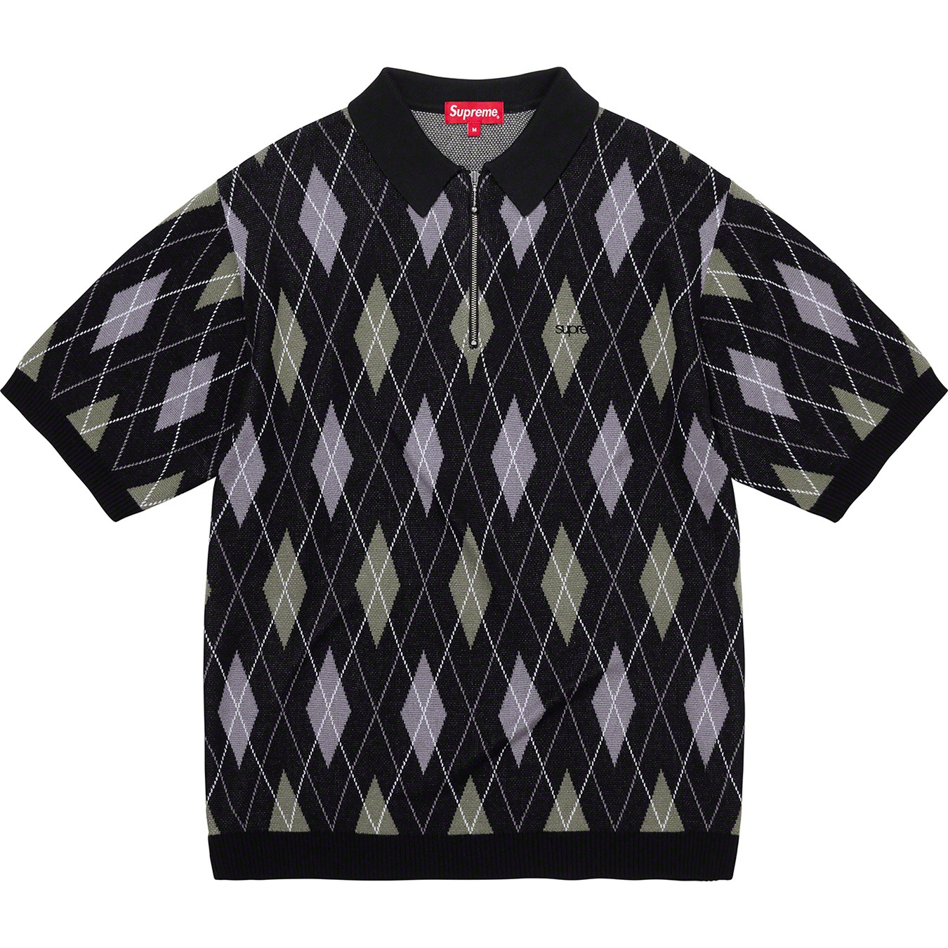 Supreme Argyle Zip Polo (FW21) - Black - $118