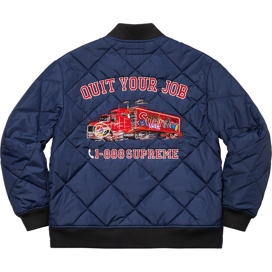 Supreme Quit Your Job Quilted Work Jacket (FW21) - Blue - $198