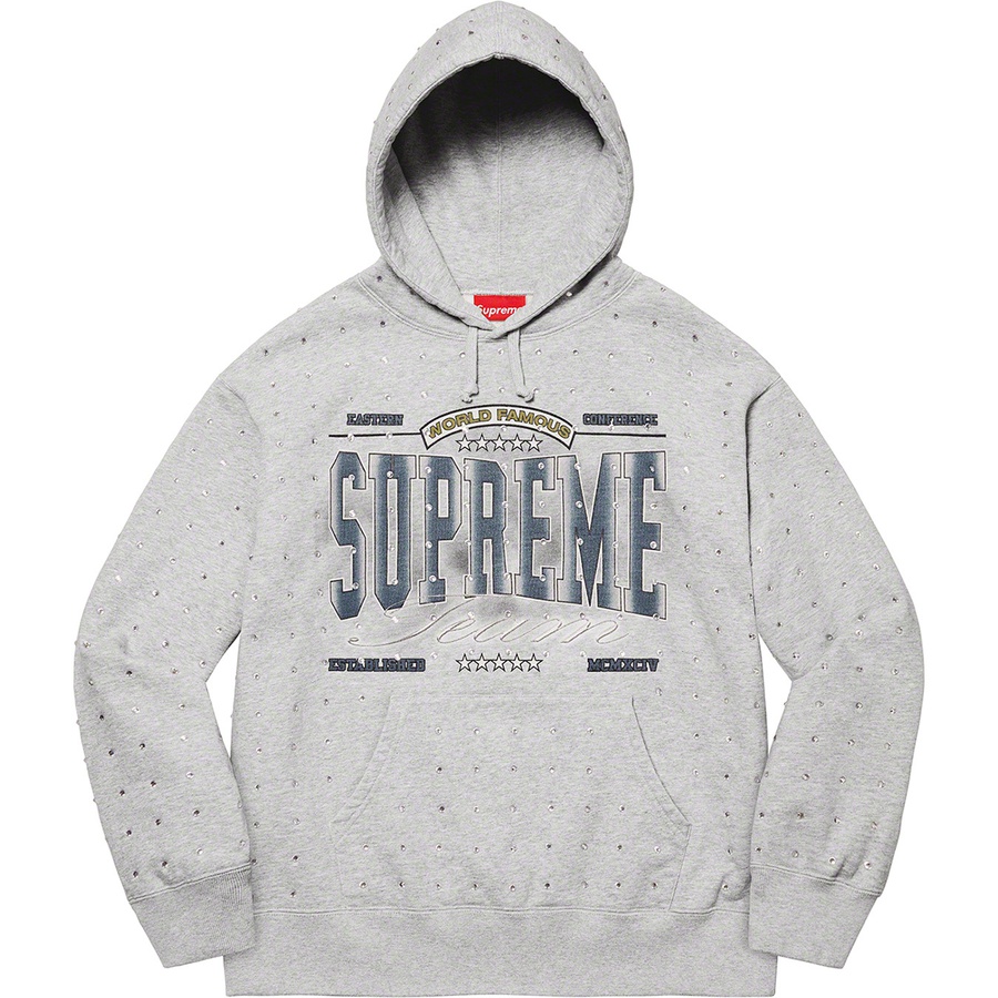Supreme Rhinestone Hooded Sweatshirt (FW21) - Heather Grey - $168