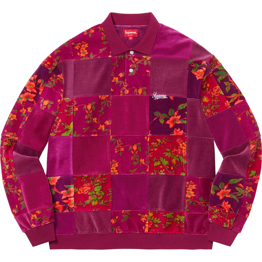 Supreme Floral Patchwork Velour L S Polo (FW21) - Cardinal - $128
