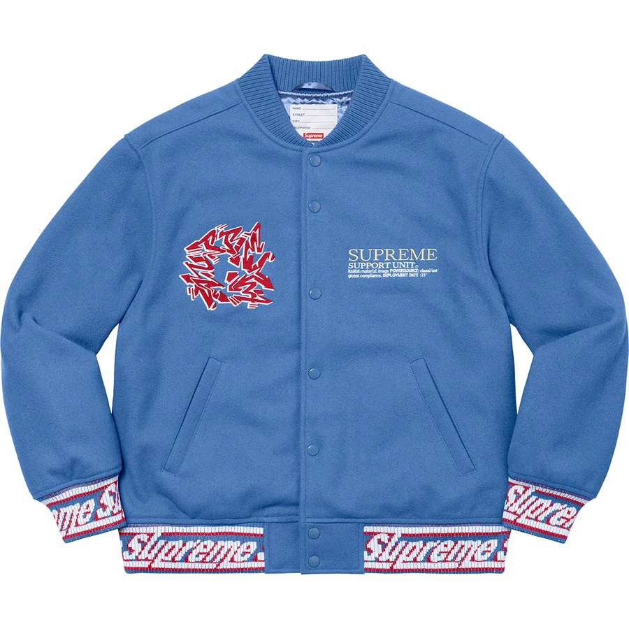 Supreme Support Unit Varsity Jacket (FW21) - Light Blue - $388
