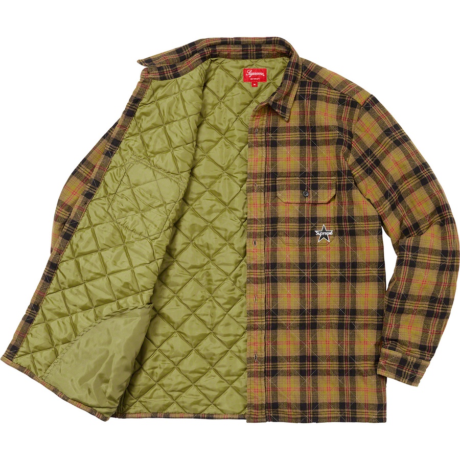 Supreme Quilted Plaid Flannel Shirt (FW21) - Olive - $148