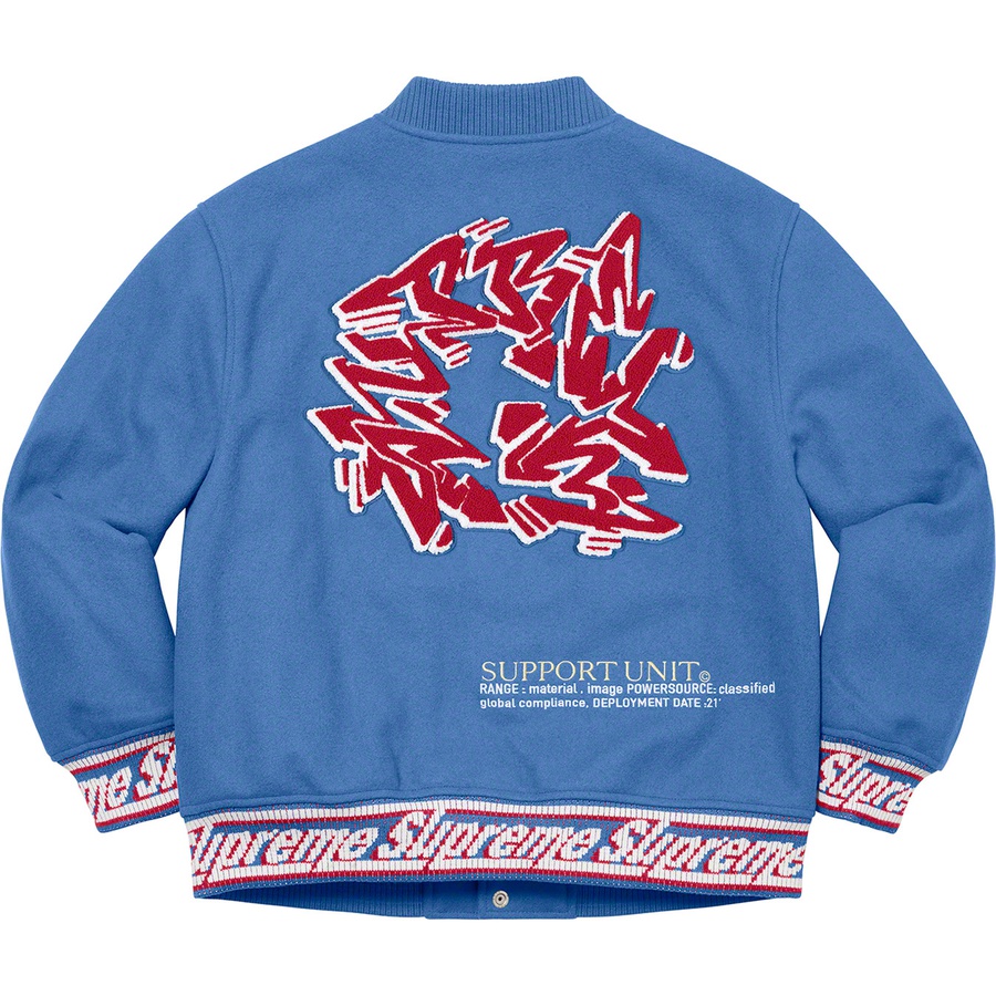 Supreme Support Unit Varsity Jacket (FW21) - Light Blue - $388