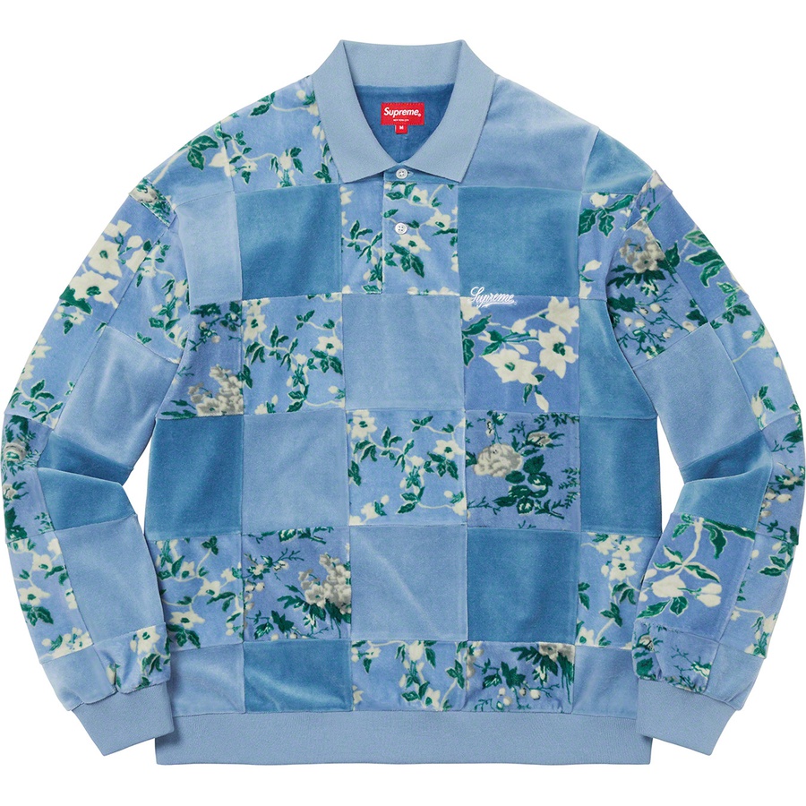 Supreme Floral Patchwork Velour L S Polo (FW21) - Slate - $128