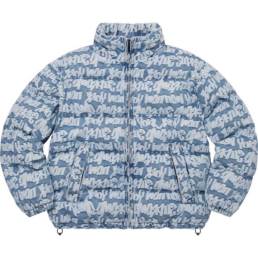 Supreme Fat Tip Jacquard Denim Puffer Jacket (SS22) - Blue - $348