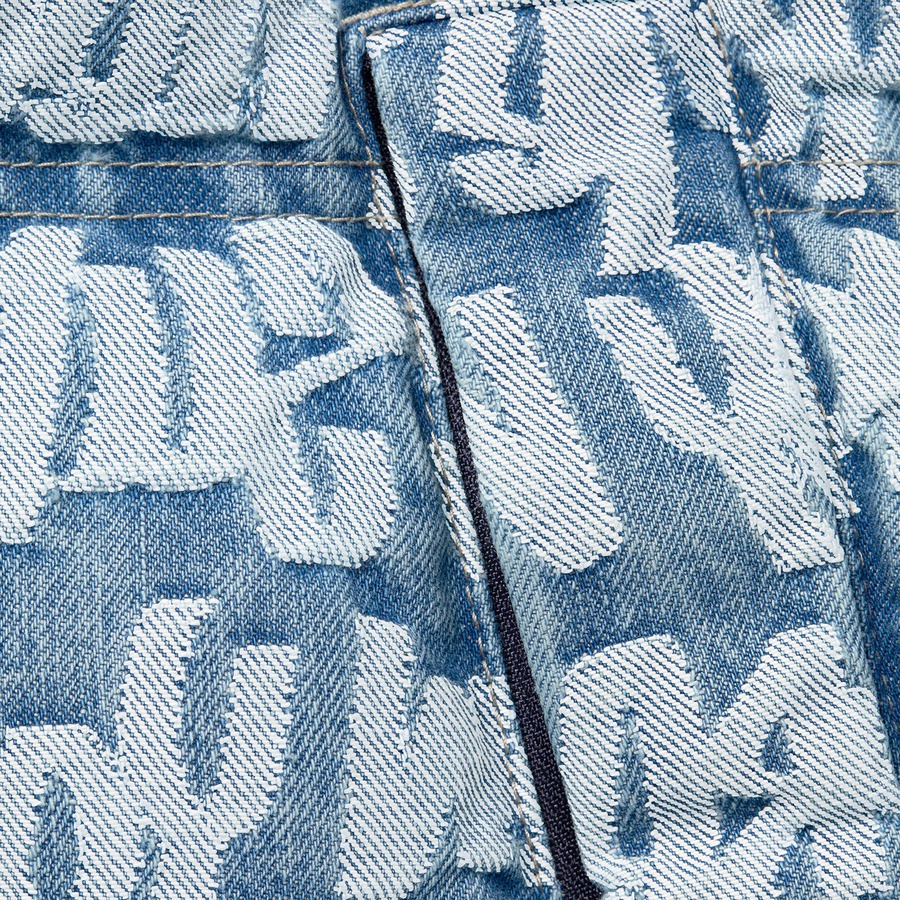 Supreme Fat Tip Jacquard Denim Puffer Jacket (SS22) - Blue - $348