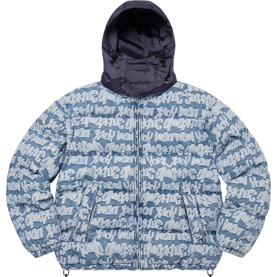 Supreme Fat Tip Jacquard Denim Puffer Jacket (SS22) - Blue - $348