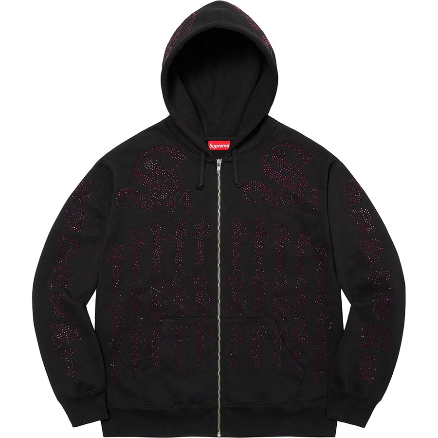 Supreme Rhinestone Zip Up Hooded Sweatshirt (SS22) - Black - $178