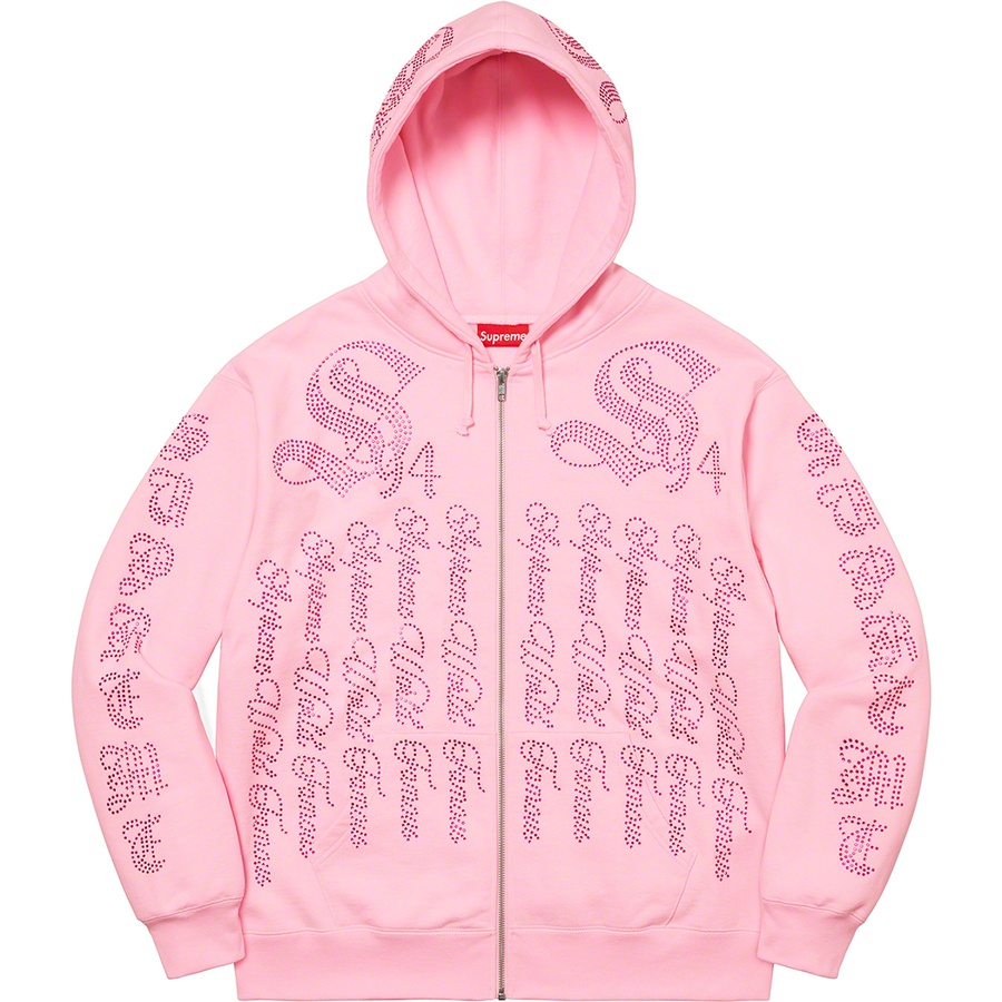 Supreme Rhinestone Zip Up Hooded Sweatshirt (SS22) - Light Pink - $178