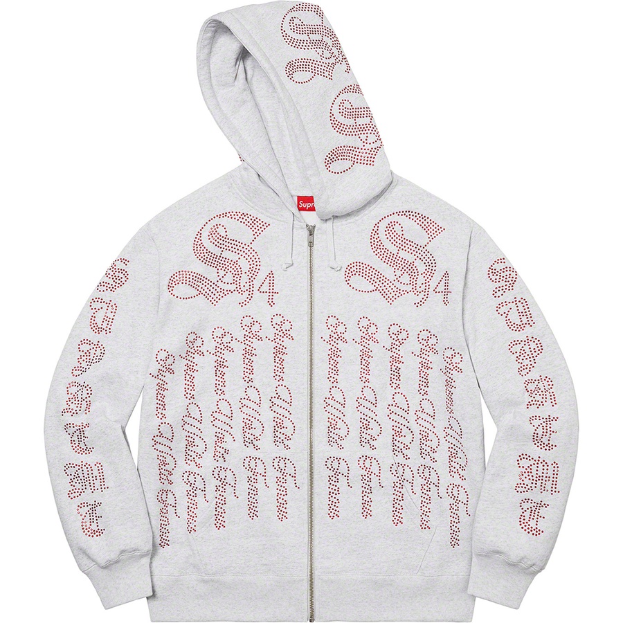 Supreme Rhinestone Zip Up Hooded Sweatshirt (SS22) - Ash Grey - $178