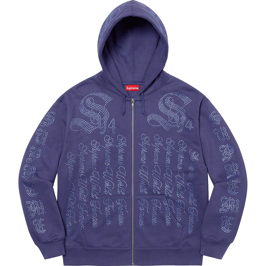 Supreme Rhinestone Zip Up Hooded Sweatshirt (SS22) - Washed Navy - $178