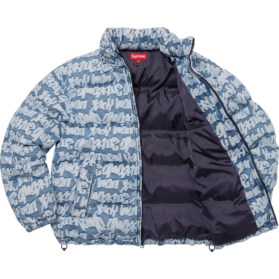 Supreme Fat Tip Jacquard Denim Puffer Jacket (SS22) - Blue - $348
