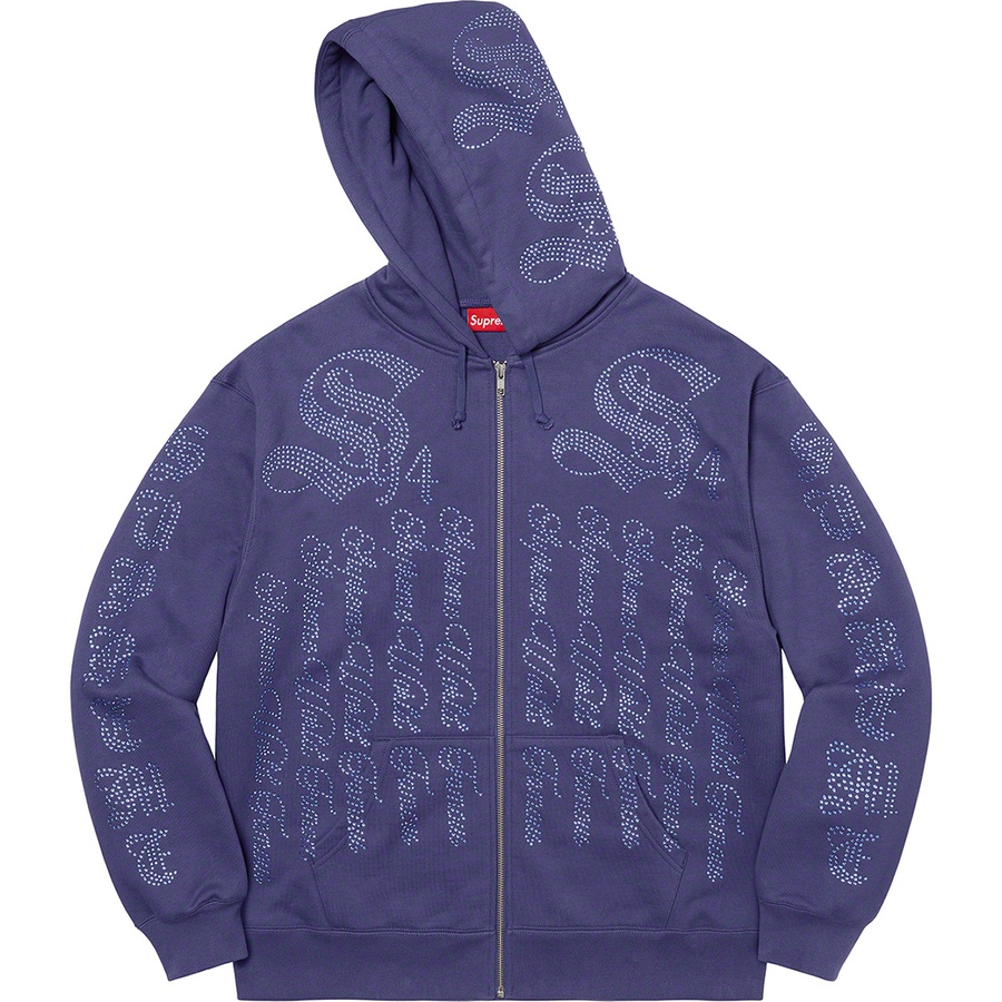 Supreme Rhinestone Zip Up Hooded Sweatshirt (SS22) - Washed Navy - $178