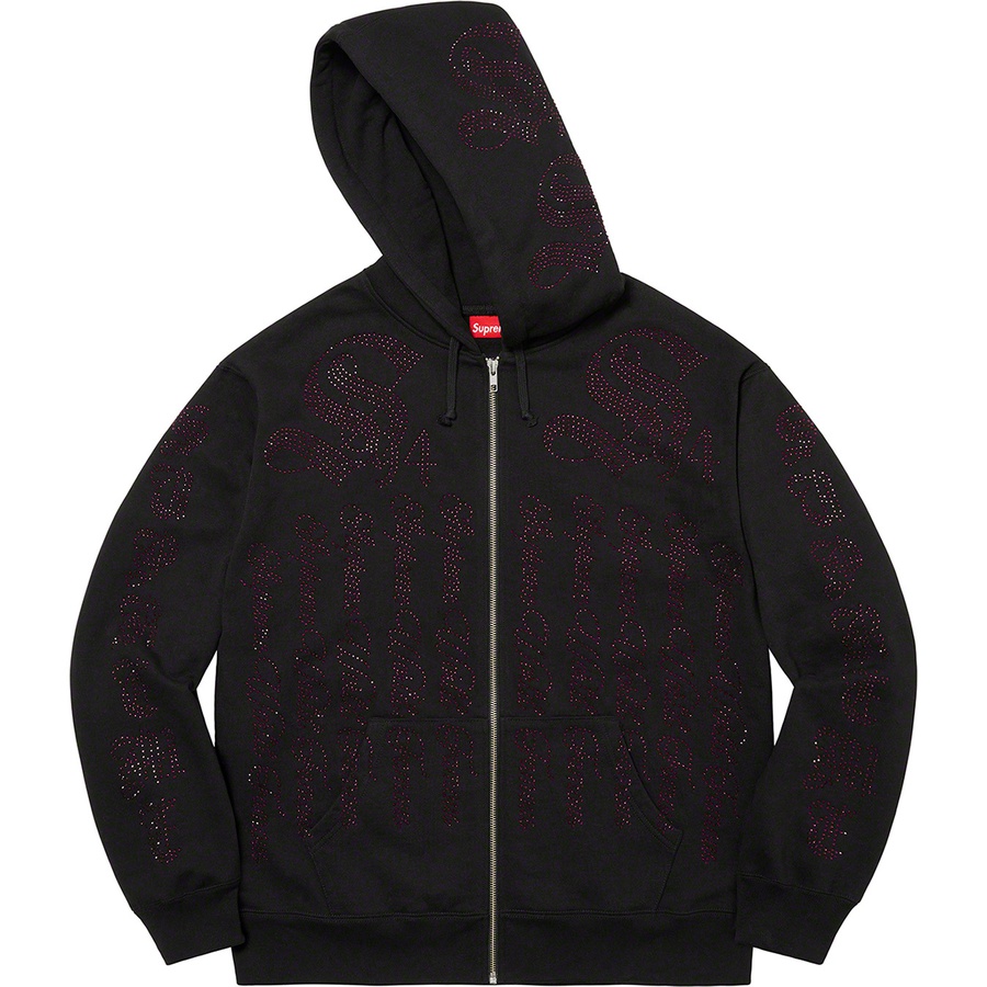 Supreme Rhinestone Zip Up Hooded Sweatshirt (SS22) - Black - $178