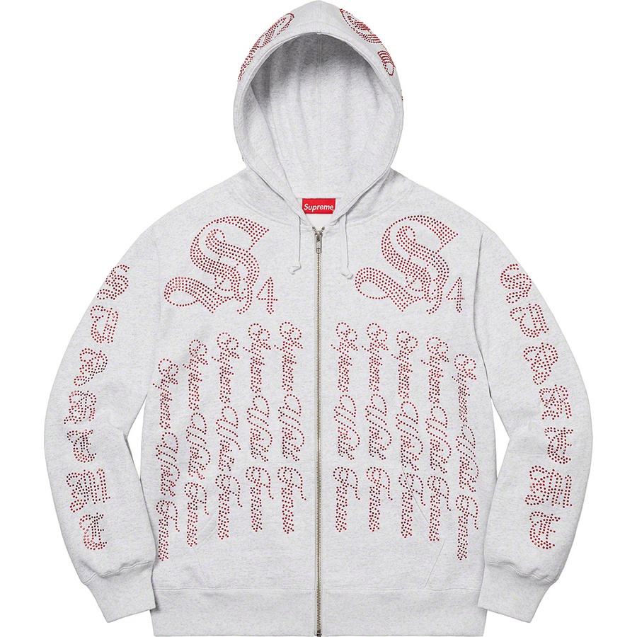 Supreme Rhinestone Zip Up Hooded Sweatshirt (SS22) - Ash Grey - $178