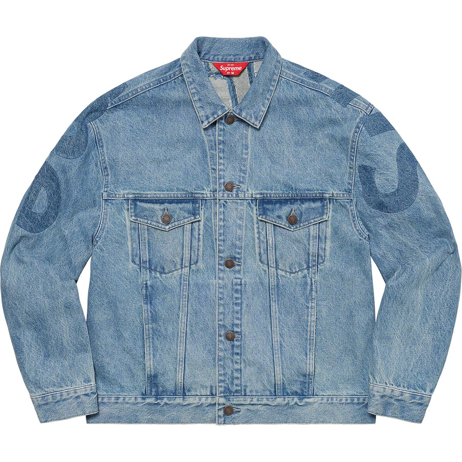 Supreme Inset Logo Denim Trucker Jacket (SS22) - Washed Blue - $278