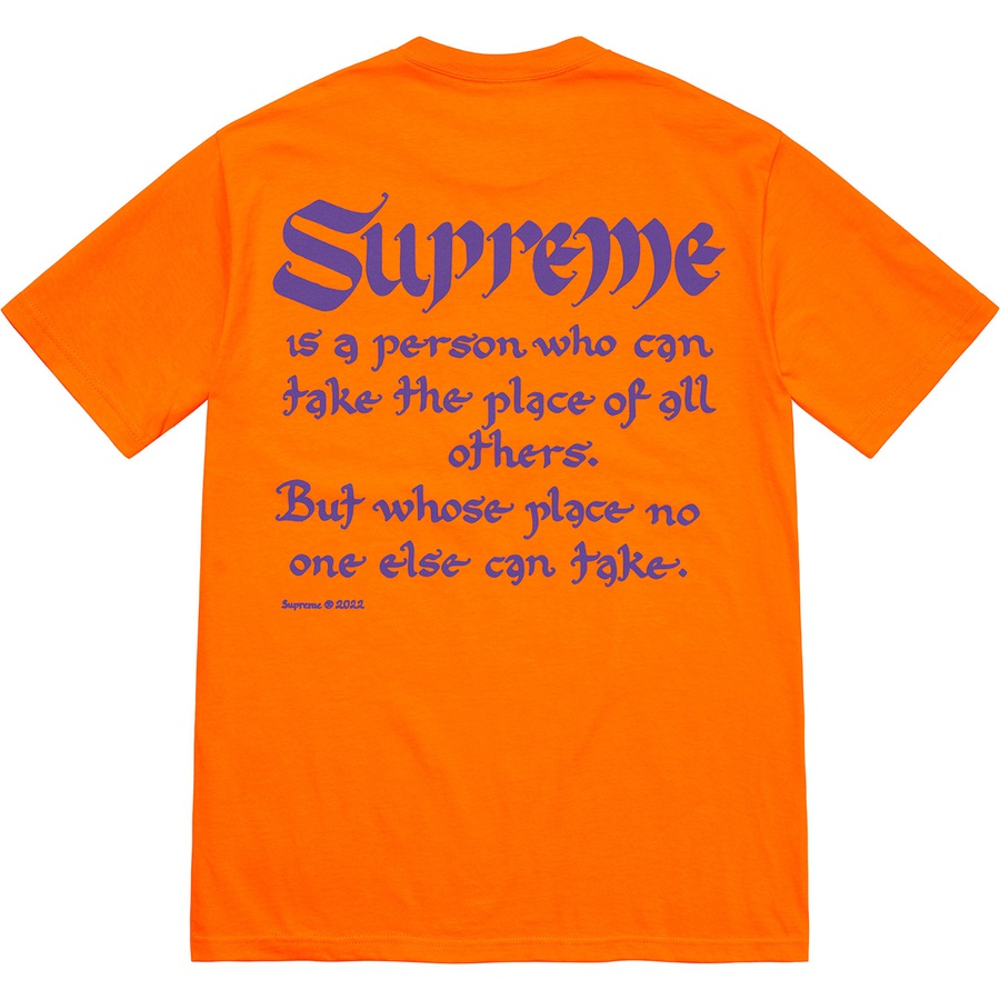 Supreme Person Tee (SS22) - Orange - $40
