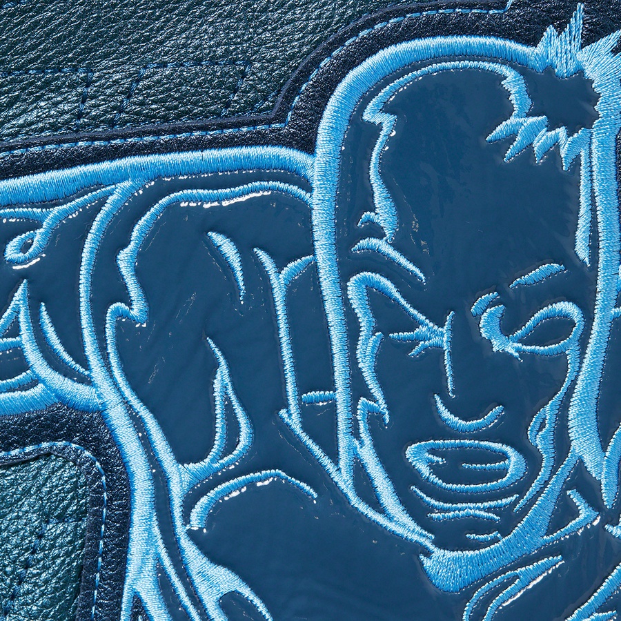 Supreme Silver Surfer Leather Varsity Jacket (SS22) - Blue - $798